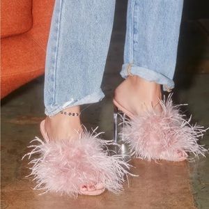 Free People Jeffery Campbell Daisy Heels Feather Shoes  In Pink